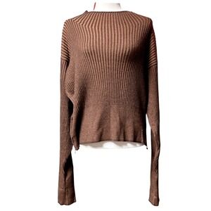 Varley Rib Knit Brown Side Zip Sweater Large Viscose Blend Pullover